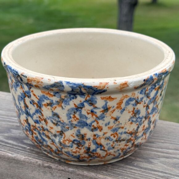 VTG Redwing Stoneware Smooth Spongeware Bowl Blue Brown Spongeware Farmhouse 7" - Picture 5 of 14